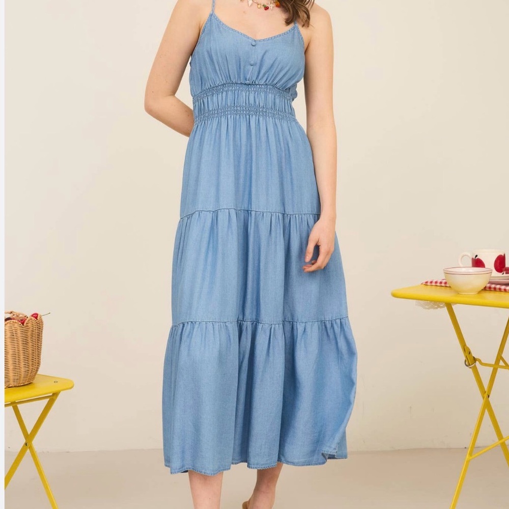 Blu Pepper Light Blue Tiered Maxi Dress